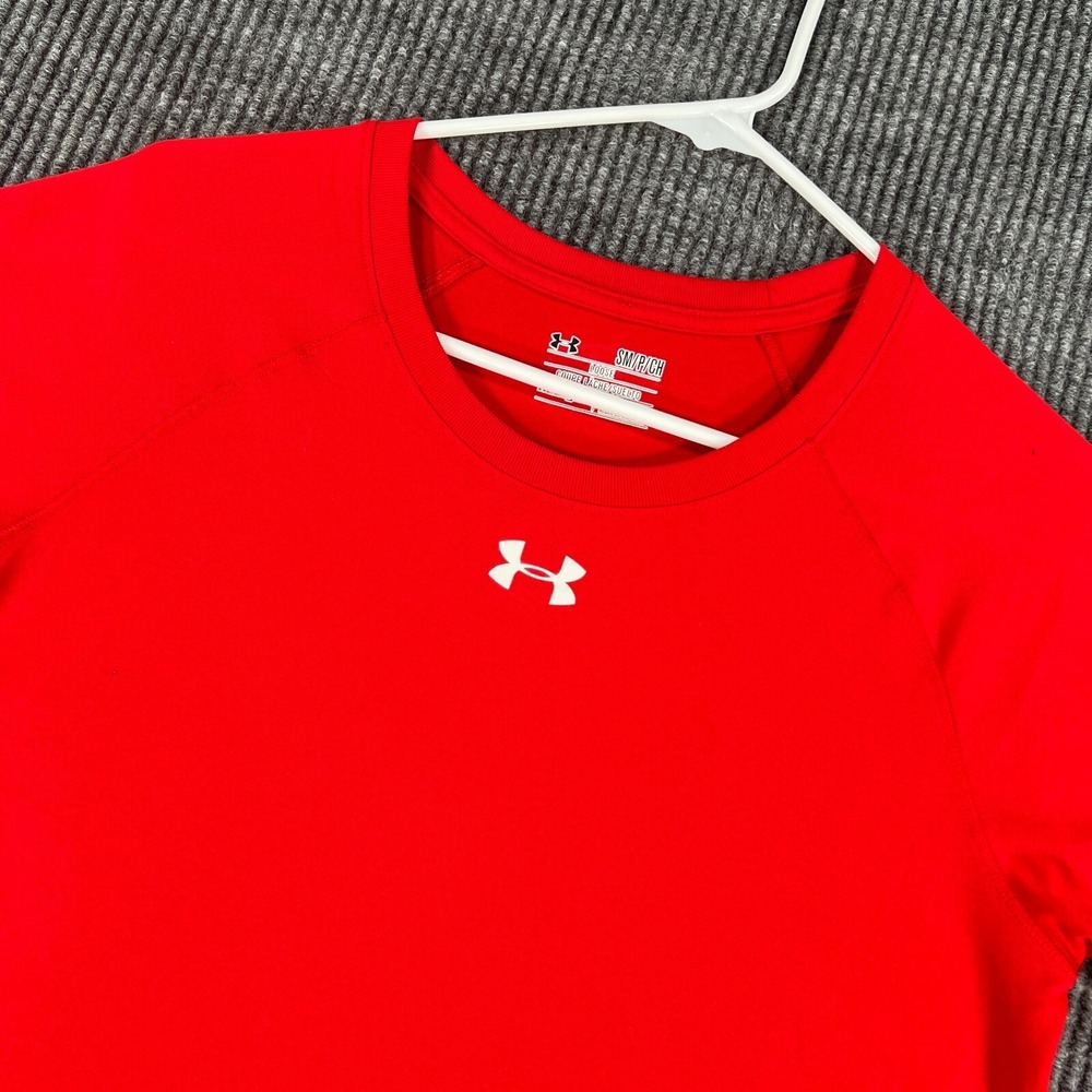 Under Armour Shirt Womens Small Red Short Sleeve Loose Fit Heat‎ Gear Active Gym
